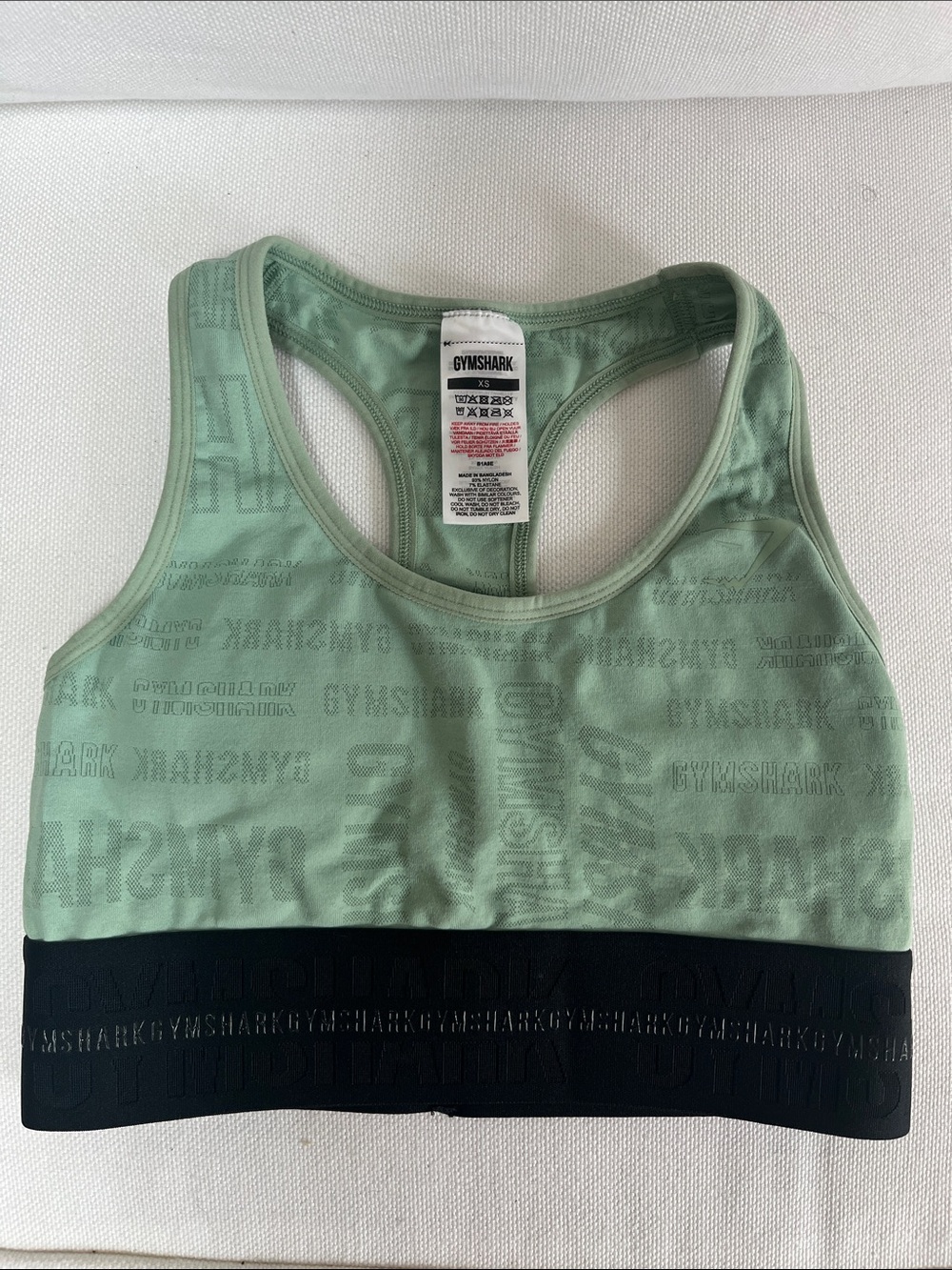 Gymshark Sage Green and Black Logo Racerback Sports Bra